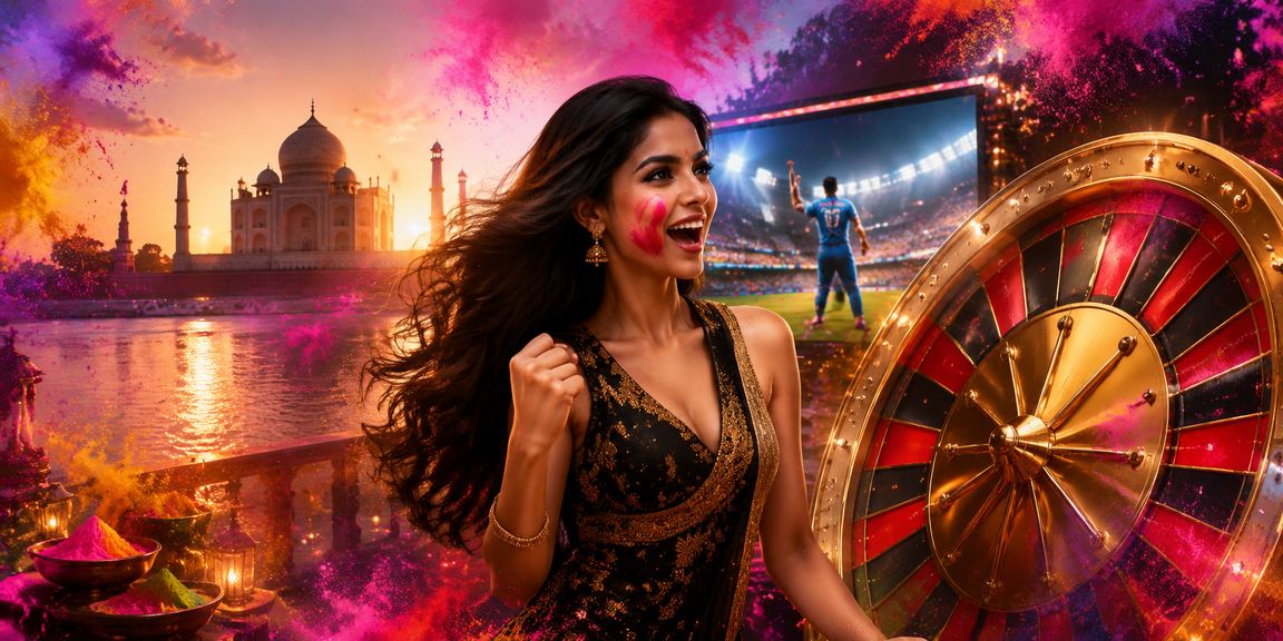 Colorful Taj Mahal scene with festive roulette